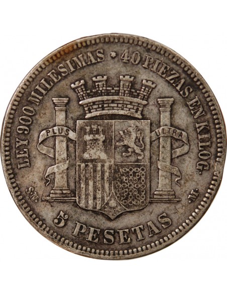 ESPAGNE, GOUVERNEMENT PROVISOIRE - 5 PESETAS ARGENT 1870 SNM