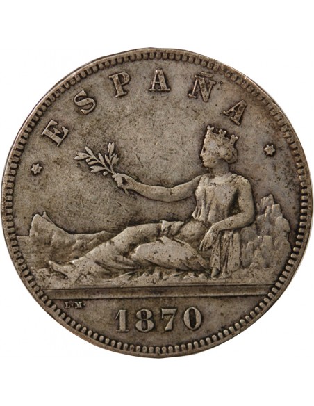 ESPAGNE, GOUVERNEMENT PROVISOIRE - 5 PESETAS ARGENT 1870 SNM
