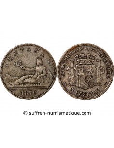 ESPAGNE, GOUVERNEMENT PROVISOIRE - 5 PESETAS ARGENT 1870 SNM
