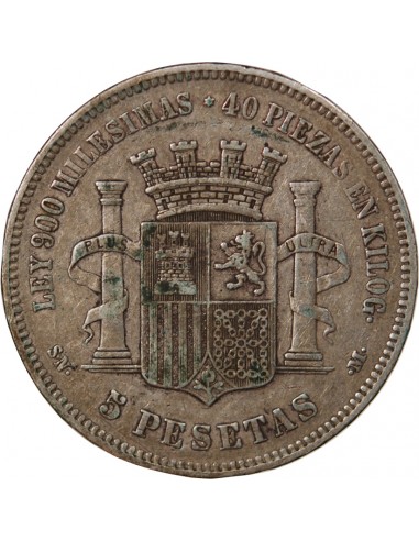 ESPAGNE, GOUVERNEMENT PROVISOIRE - 5 PESETAS ARGENT 1870 SNM