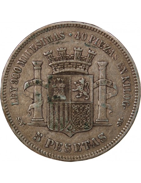 ESPAGNE, GOUVERNEMENT PROVISOIRE - 5 PESETAS ARGENT 1870 SNM