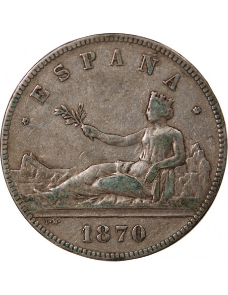 ESPAGNE, GOUVERNEMENT PROVISOIRE - 5 PESETAS ARGENT 1870 SNM