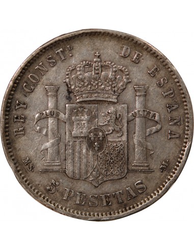 ESPAGNE, ALPHONSE XII - 5 PESETAS ARGENT 1885 MSM