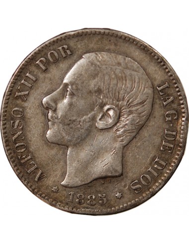 ESPAGNE, ALPHONSE XII - 5 PESETAS ARGENT 1885 MSM