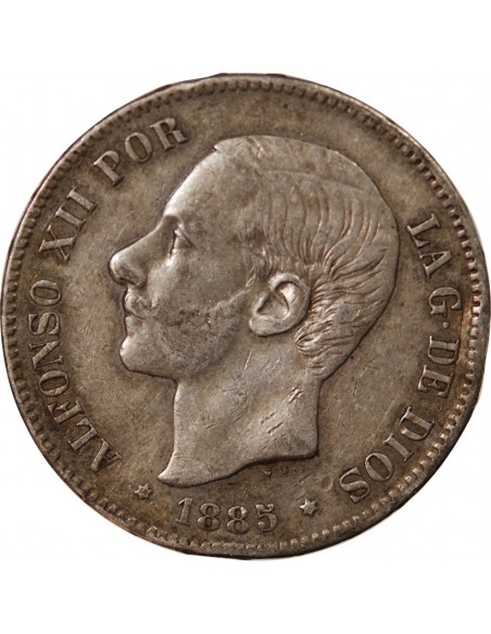 ESPAGNE, ALPHONSE XII - 5 PESETAS ARGENT 1885 MSM