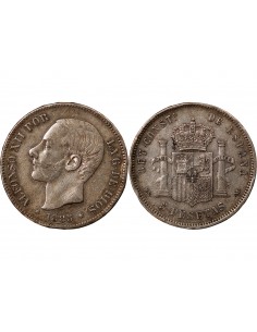 ESPAGNE, ALPHONSE XII - 5 PESETAS ARGENT 1885 MSM 2