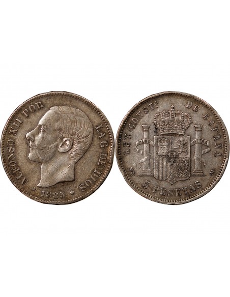 ESPAGNE, ALPHONSE XII - 5 PESETAS ARGENT 1885 MSM