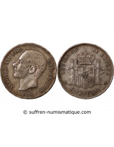 ESPAGNE, ALPHONSE XII - 5 PESETAS ARGENT 1885 MSM