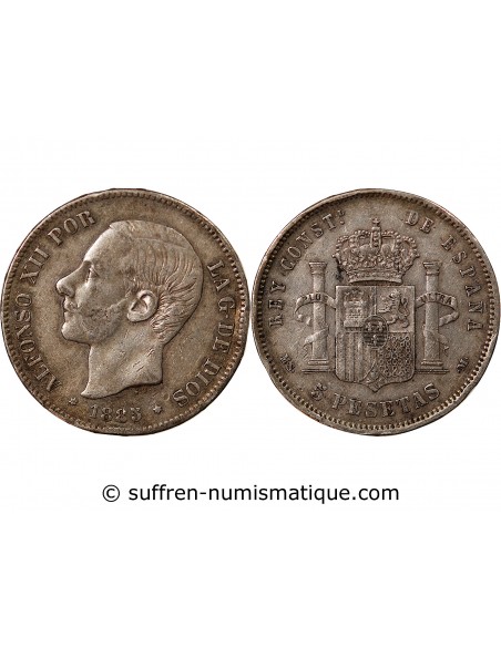 ESPAGNE, ALPHONSE XII - 5 PESETAS ARGENT 1885 MSM