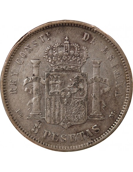 ESPAGNE, ALPHONSE XIII - 5 PESETAS ARGENT 1892 PGM