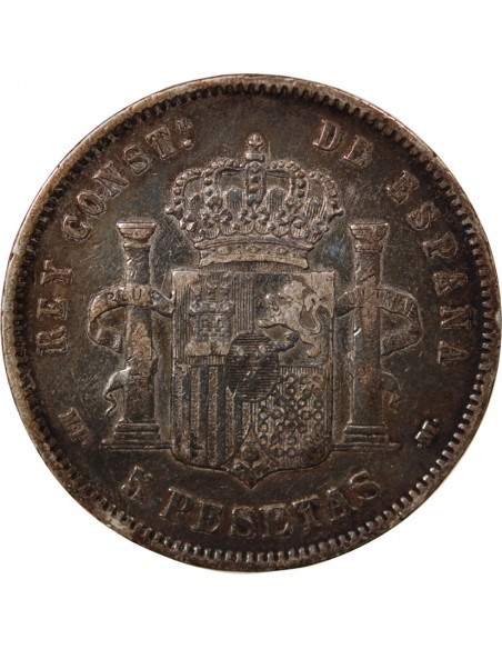 ESPAGNE, ALPHONSE XIII - 5 PESETAS ARGENT 1889 PGM