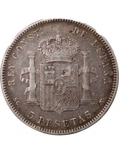 ESPAGNE, ALPHONSE XIII - 5 PESETAS ARGENT 1898 SGV