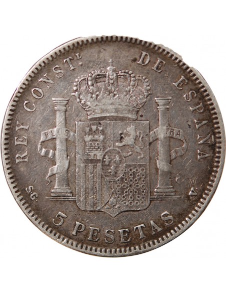 ESPAGNE, ALPHONSE XIII - 5 PESETAS ARGENT 1898 SGV
