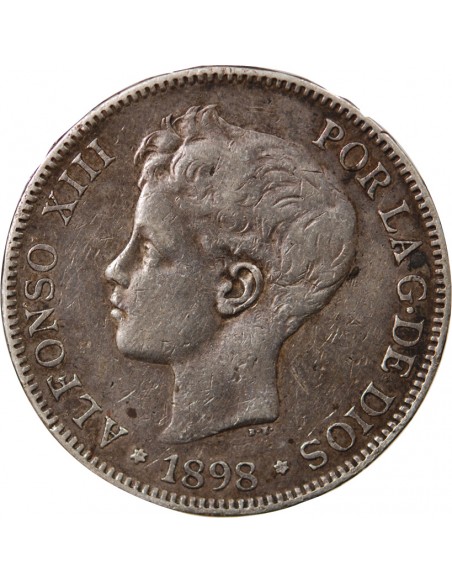 ESPAGNE, ALPHONSE XIII - 5 PESETAS ARGENT 1898 SGV
