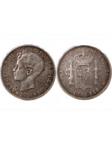 ESPAGNE, ALPHONSE XIII - 5 PESETAS ARGENT 1898 SGV