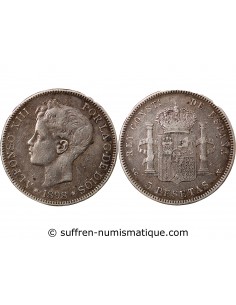 ESPAGNE, ALPHONSE XIII - 5 PESETAS ARGENT 1898 SGV