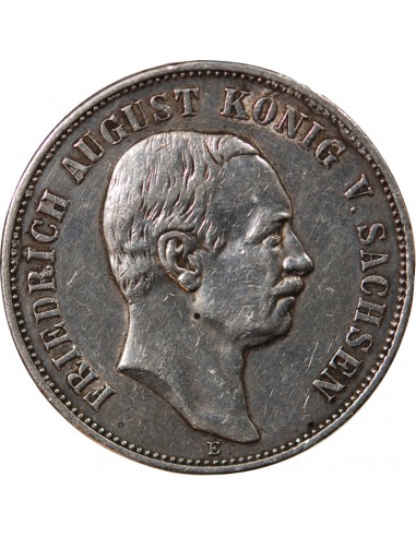ALLEMAGNE, SAXE, FRIEDRICH AUGUST III - 5 MARK ARGENT 1908 E MULDENHÜTTEN