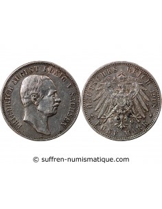 ALLEMAGNE, SAXE, FRIEDRICH AUGUST III - 5 MARK ARGENT 1908 E MULDENHÜTTEN