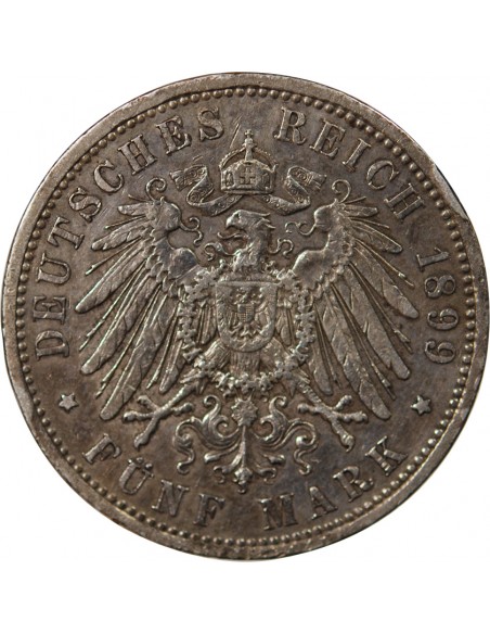 ALLEMAGNE, PRUSSE, WILHELM II - 5 MARK ARGENT 1899 A BERLIN