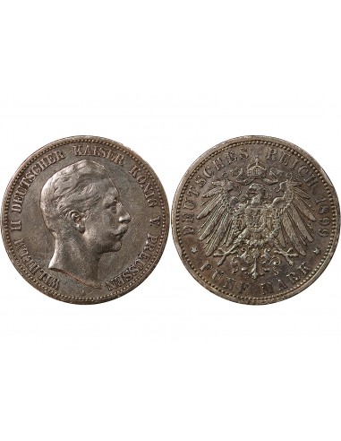 ALLEMAGNE, PRUSSE, WILHELM II - 5 MARK ARGENT 1899 A BERLIN
