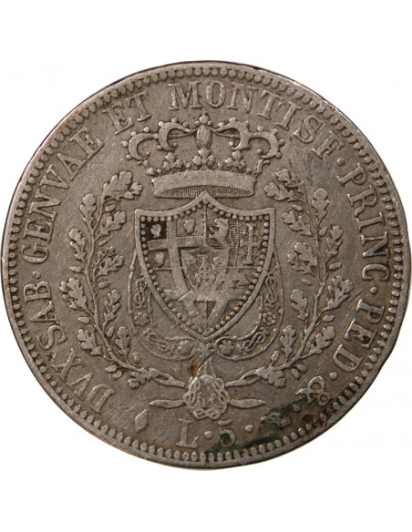 ITALIE, ROYAUME DE SARDAIGNE, CHARLES-FELIX- 5 LIRE ARGENT 1826 TURIN