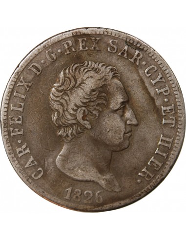 ITALIE, ROYAUME DE SARDAIGNE, CHARLES-FELIX- 5 LIRE ARGENT 1826 TURIN