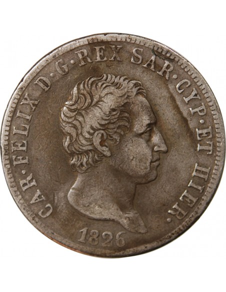 ITALIE, ROYAUME DE SARDAIGNE, CHARLES-FELIX- 5 LIRE ARGENT 1826 TURIN