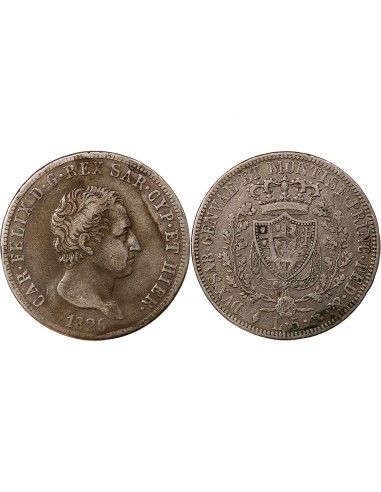 ITALIE, ROYAUME DE SARDAIGNE, CHARLES-FELIX- 5 LIRE ARGENT 1826 TURIN