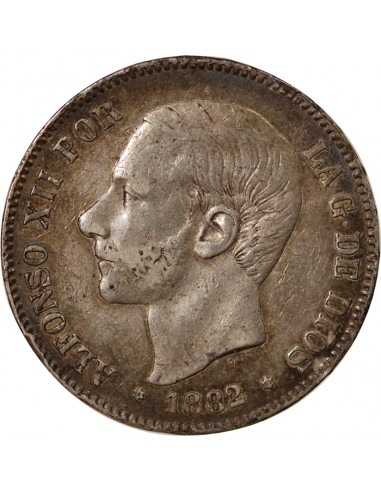 ESPAGNE, ALPHONSE XII - 5 PESETAS ARGENT 1882 MSM