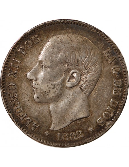 ESPAGNE, ALPHONSE XII - 5 PESETAS ARGENT 1882 MSM