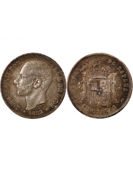 ESPAGNE, ALPHONSE XII - 5 PESETAS ARGENT 1882 MSM