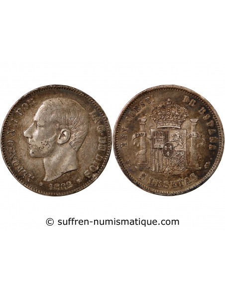 ESPAGNE, ALPHONSE XII - 5 PESETAS ARGENT 1882 MSM