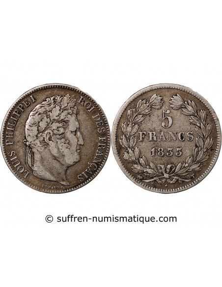 LOUIS PHILIPPE - 5 FRANCS ARGENT 1833 T NANTES