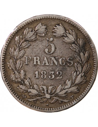 LOUIS PHILIPPE - 5 FRANCS ARGENT 1832 T NANTES