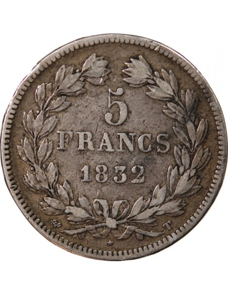 LOUIS PHILIPPE - 5 FRANCS ARGENT 1832 T NANTES
