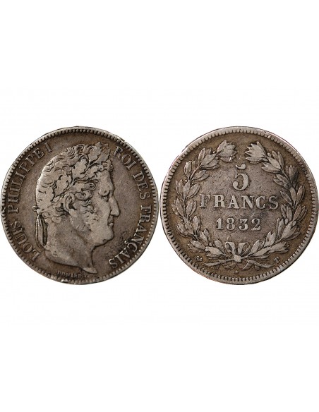 LOUIS PHILIPPE - 5 FRANCS ARGENT 1832 T NANTES