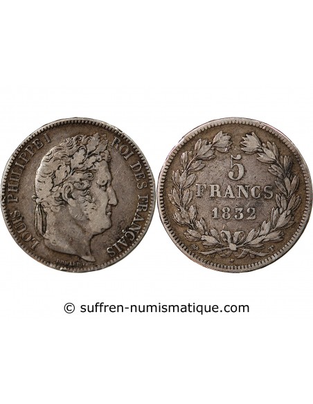 LOUIS PHILIPPE - 5 FRANCS ARGENT 1832 T NANTES