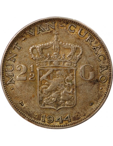 PAYS-BAS, WILHELMINA - 2 1/2 GULDEN ARGENT 1944