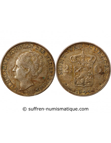 PAYS-BAS, WILHELMINA - 2 1/2 GULDEN ARGENT 1944
