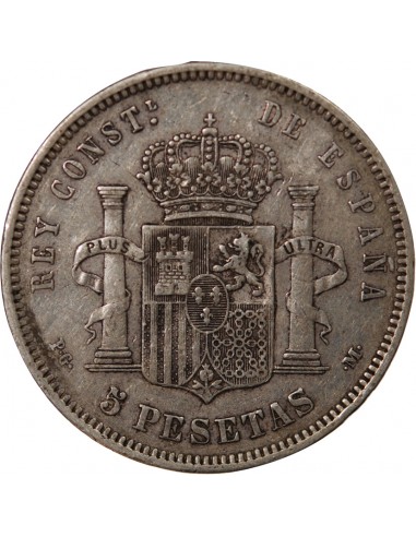 ESPAGNE, ALPHONSE XIII - 5 PESETAS ARGENT 1891 PGM