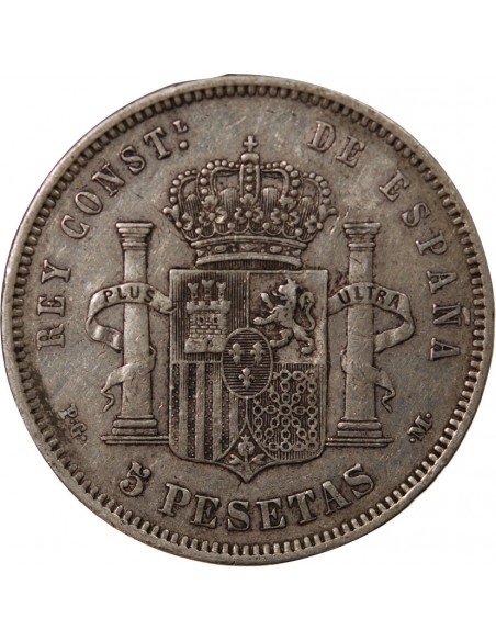 ESPAGNE, ALPHONSE XIII - 5 PESETAS ARGENT 1891 PGM