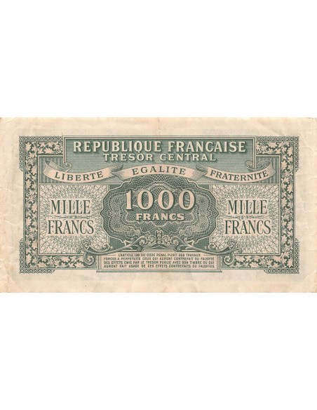 TRÉSOR CENTRAL, MARIANNE - 1000 FRANCS 1945 SÉRIE 01A