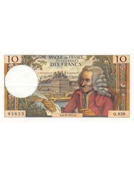 FRANCE, VOLTAIRE - 10 FRANCS 06/12/1973 - SÉRIE O.939