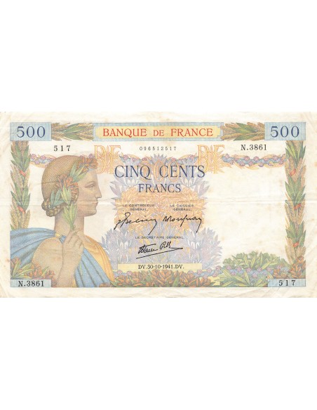 FRANCE, LA PAIX - 500 FRANCS 30/10/1941 - SÉRIE N.3861