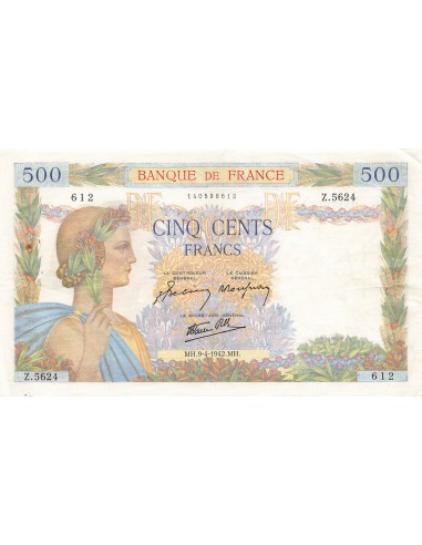 FRANCE, LA PAIX - 500 FRANCS 09/04/1942 - SÉRIE Z.5624