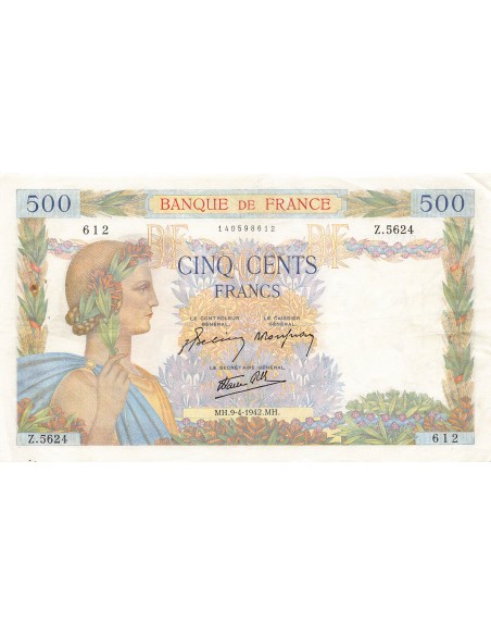 FRANCE, LA PAIX - 500 FRANCS 09/04/1942 - SÉRIE Z.5624