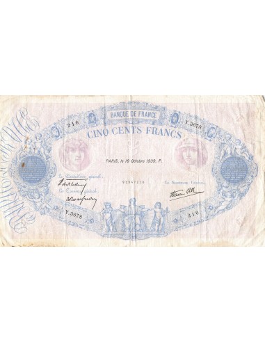 FRANCE - 500 FRANCS BLEU ET ROSE 19/10/1939 - SÉRIE Y.3678
