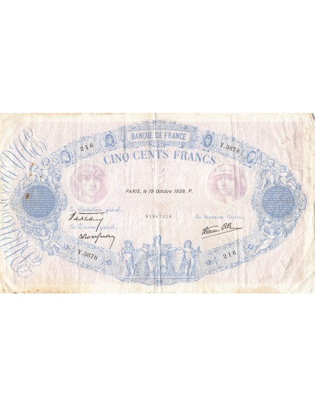 FRANCE - 500 FRANCS BLEU ET ROSE 19/10/1939 - SÉRIE Y.3678
