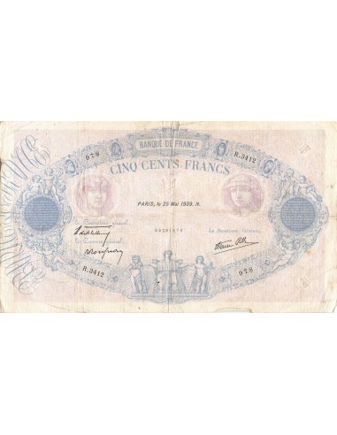 FRANCE - 500 FRANCS BLEU ET ROSE 25/05/1939 - SÉRIE R.3412