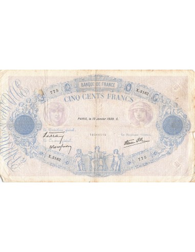 FRANCE - 500 FRANCS BLEU ET ROSE 19/01/1939 - SÉRIE X.3162